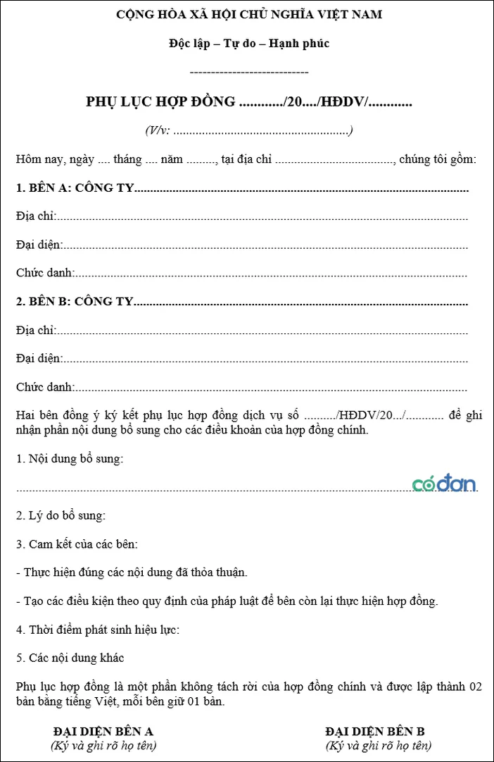 Mẫu phụ lục hợp đồng dịch vụ thuê nhà, xây dựng mới nhất và cách lập