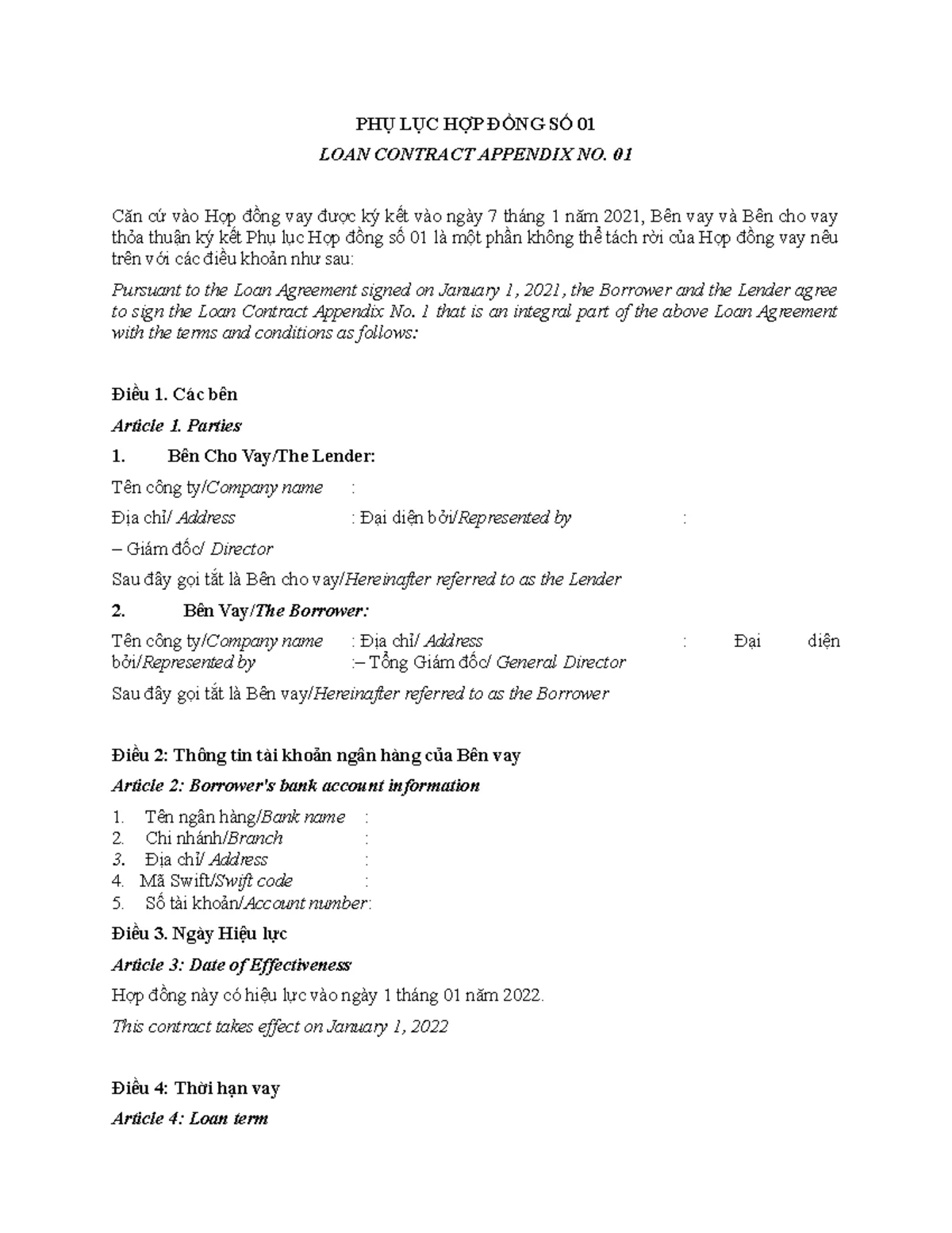 Annex Loan Agreement - Appendix No. 01 Details and Terms - Studocu