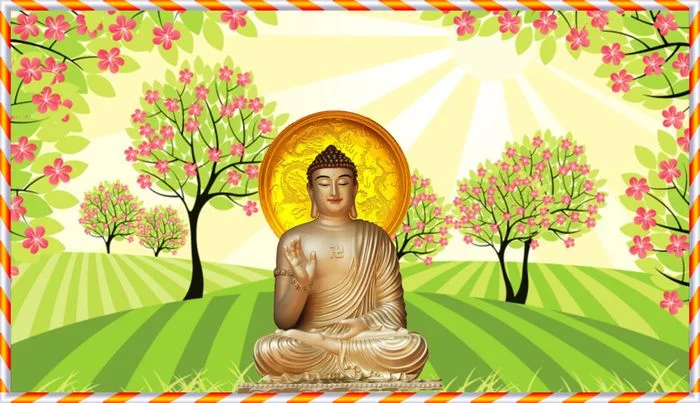 Hình Phật A Di Đà ngồi thiền giữa thiên nhiên