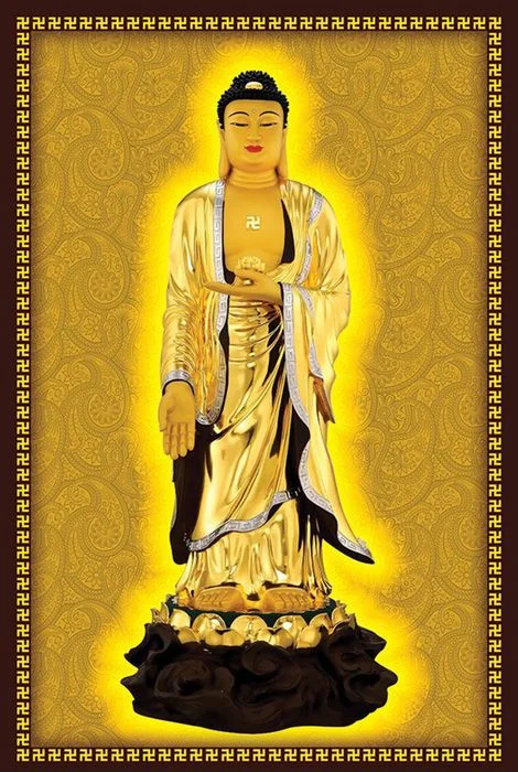 Tranh Phật A Di Đà đứng trong khung viền vàng