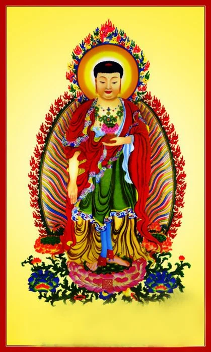 Tranh vẽ Phật A Di Đà đứng trên tòa sen