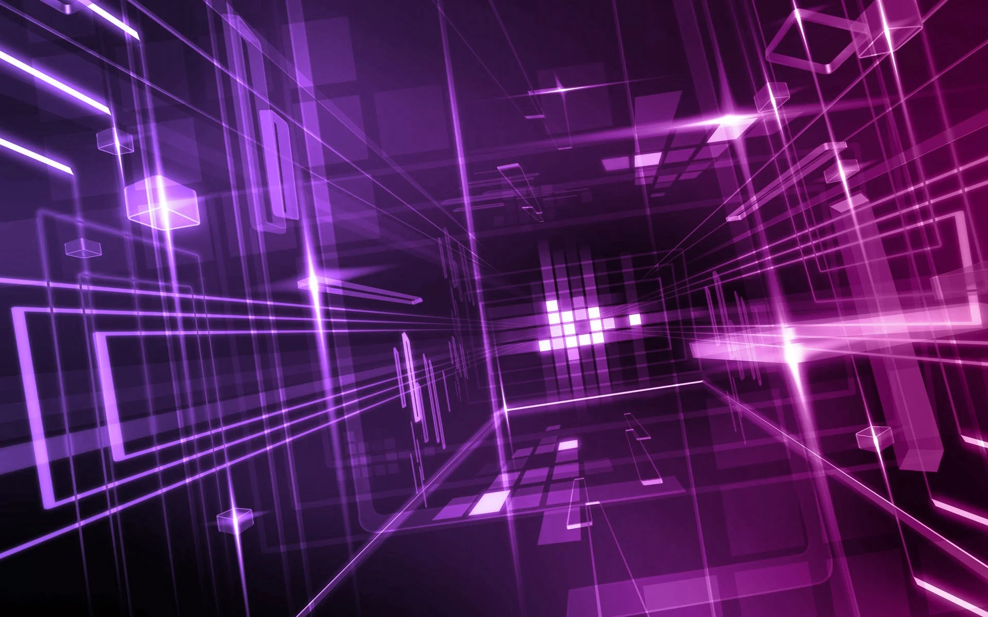 Hình nền tím neon cyberpunk với các đường sáng hình học phát sáng rực rỡ
