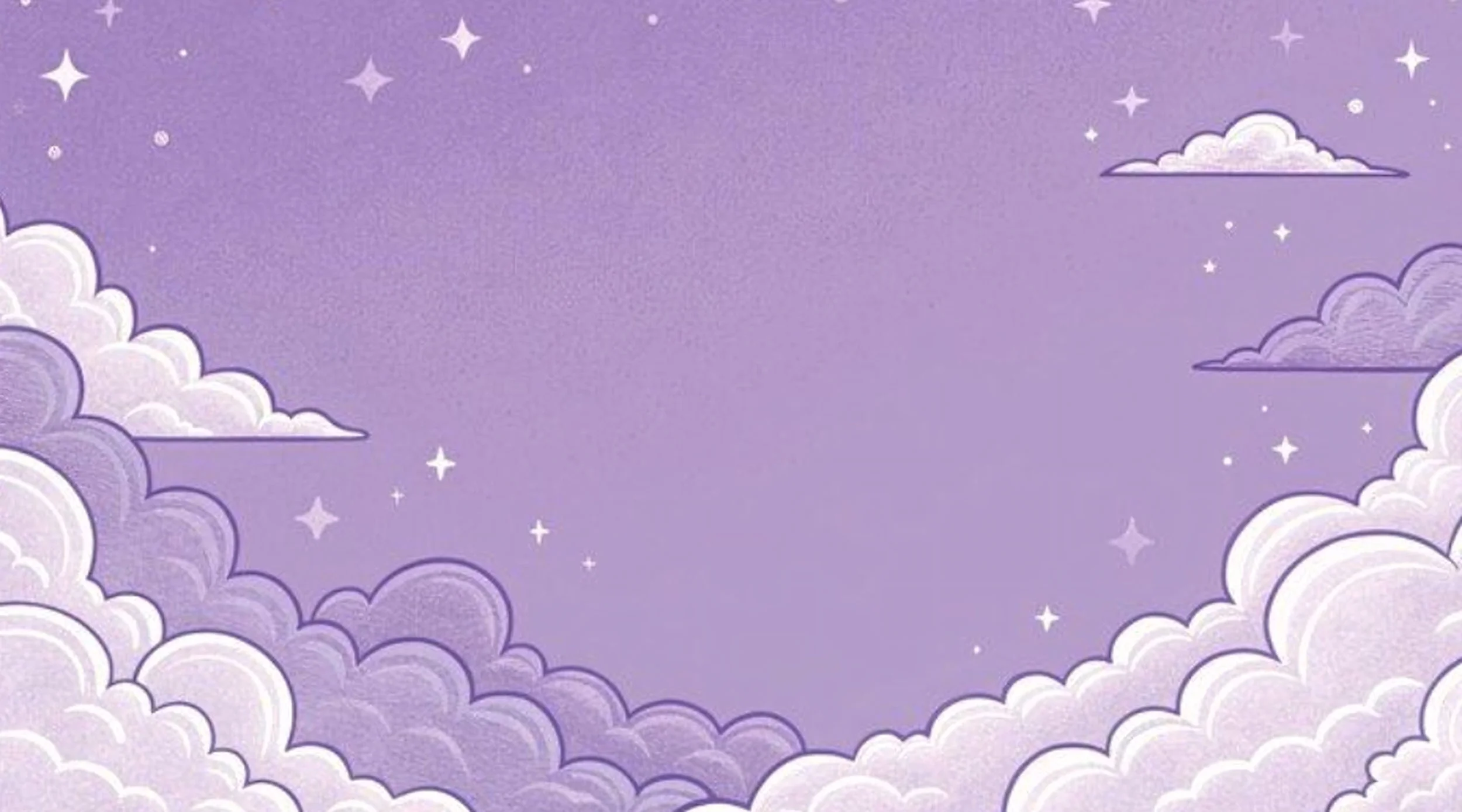 Hình nền tím pastel với đám mây trắng kiểu Nhật Bản và sao lấp lánh - Purple wallpaper background