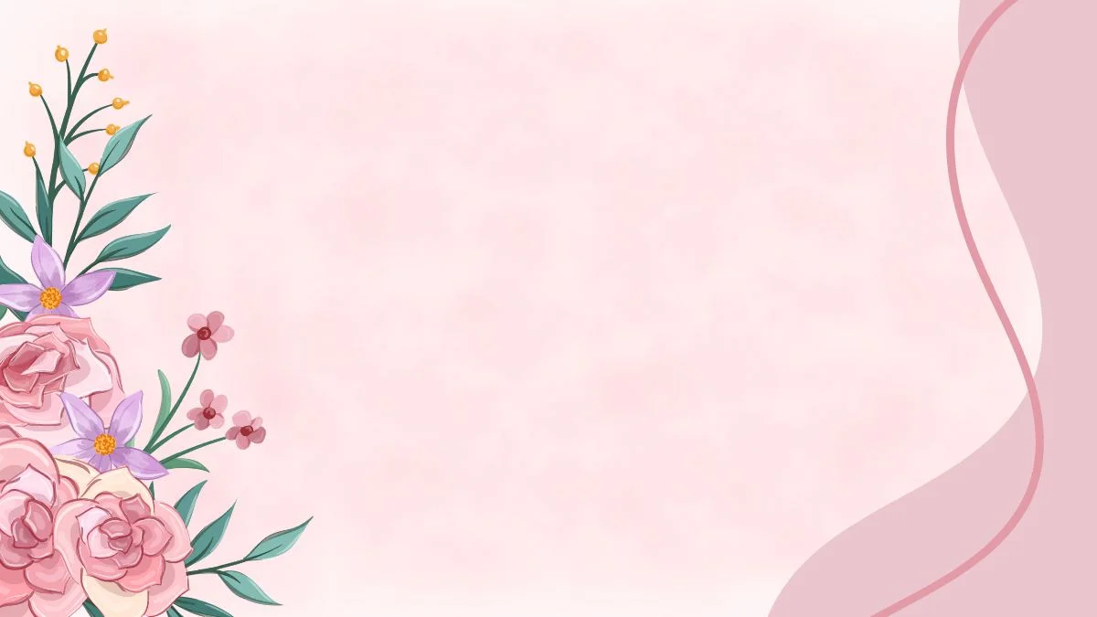 Hình nền PPT hồng pastel với cụm hoa nhiều màu ở góc trái