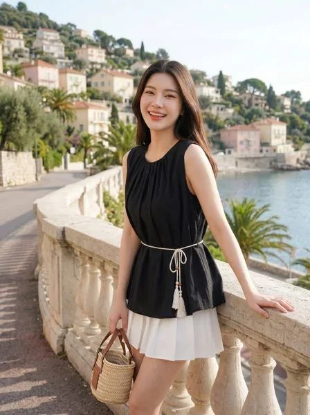 Áo sát nách thô gió nhún cổ tròn kèm đai trang trí (2)