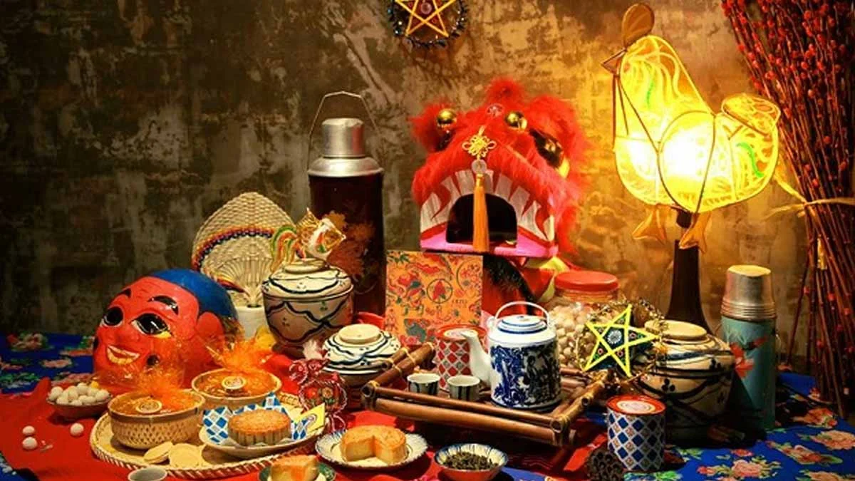 Ảnh mâm cổ Trung thu đẹp cùng con lân và lồng đèn