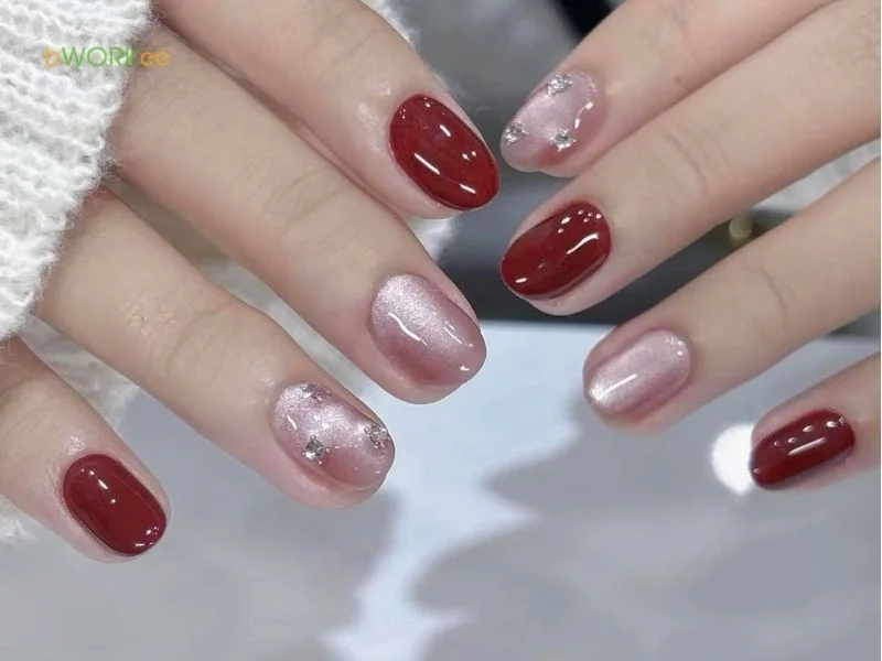 Mẫu nail đỏ sang trọng cho ngày Tết