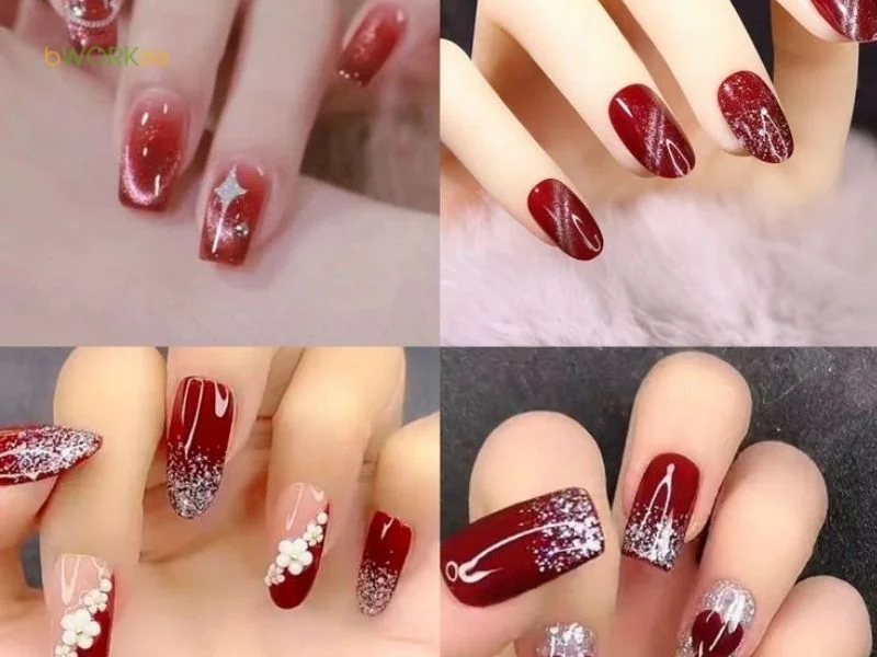 Mẫu nail đỏ tết sang trọng