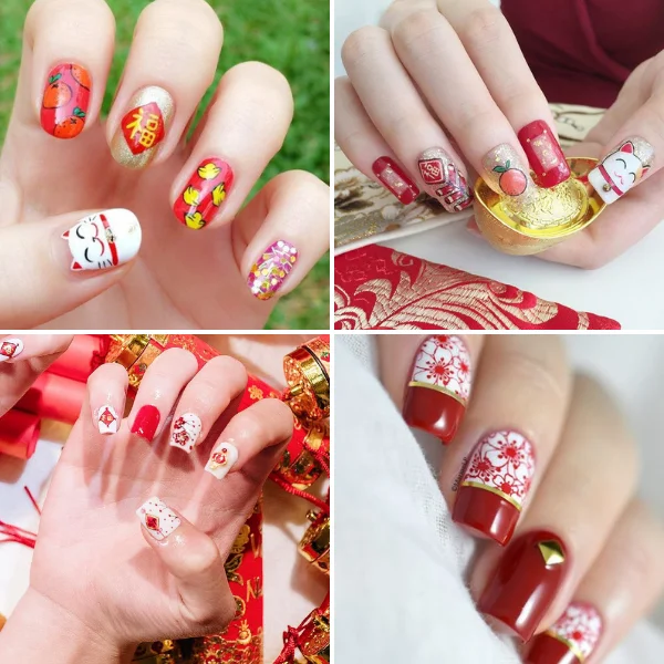 Mẫu nail vẽ họa tiết Tết truyền thống