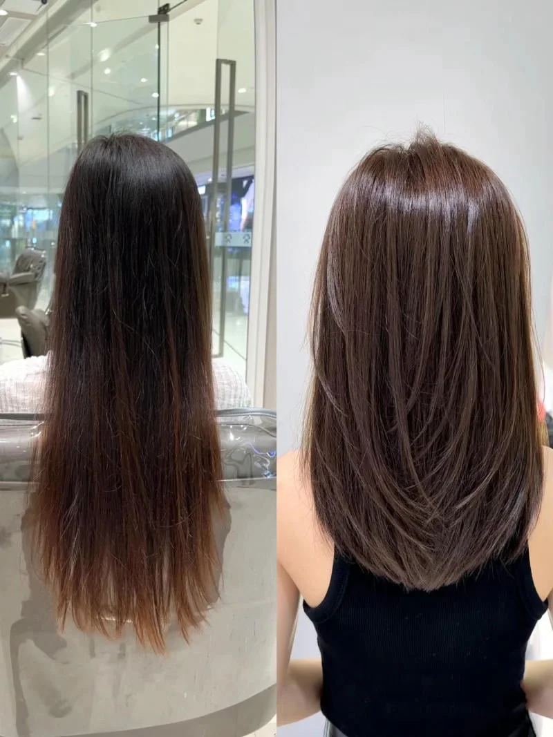 So sánh trước và sau cắt tóc ngang bầu