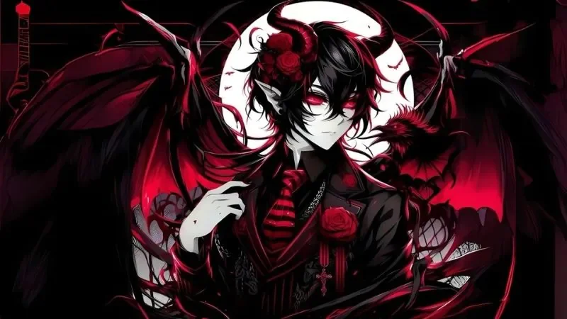 Hình anime nam lạnh lùng với đôi mắt đỏ rực đầy ma mị - hình 1