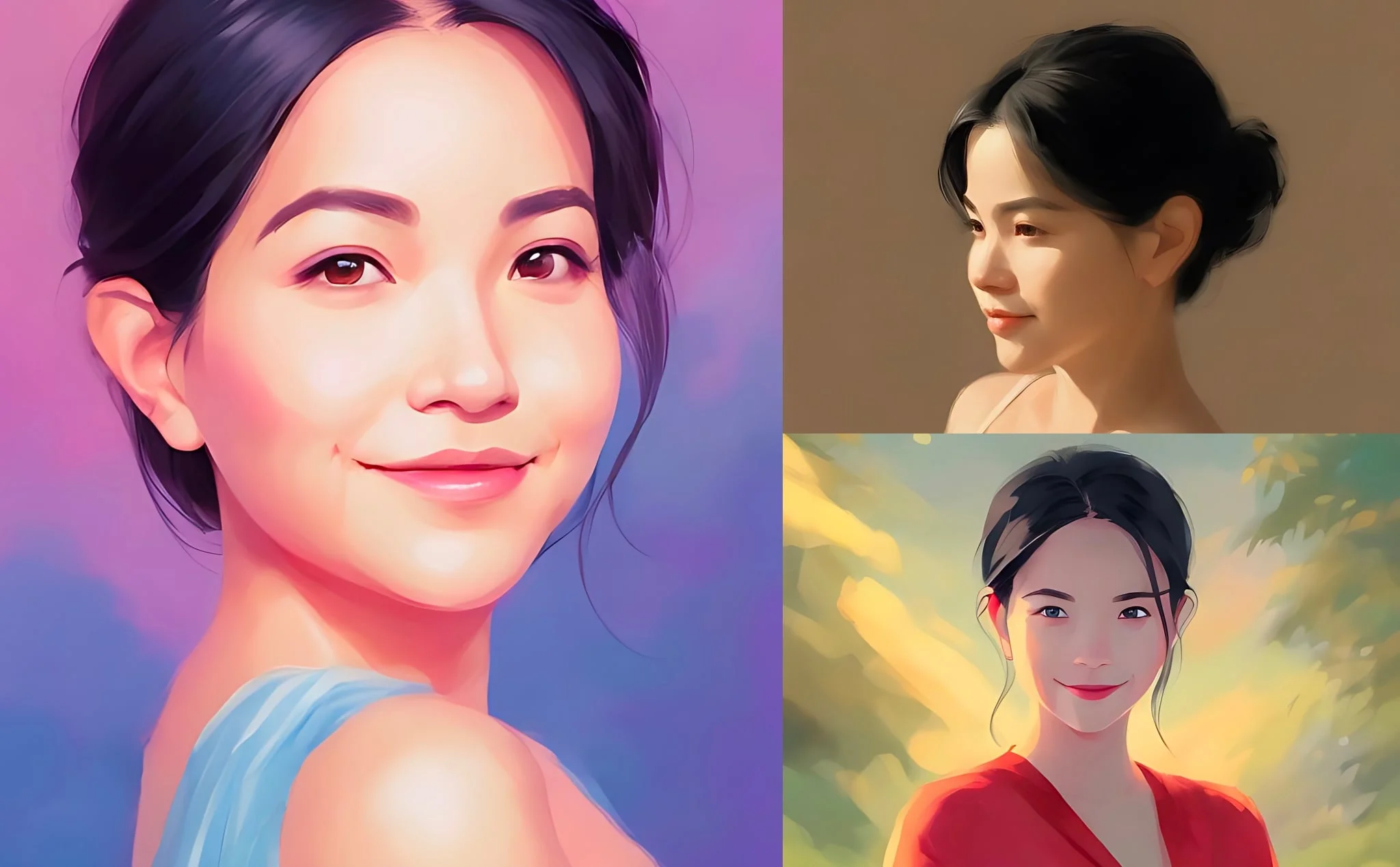 Bộ ảnh chân dung minh họa ba phụ nữ với phong cách màu sắc hiện đại