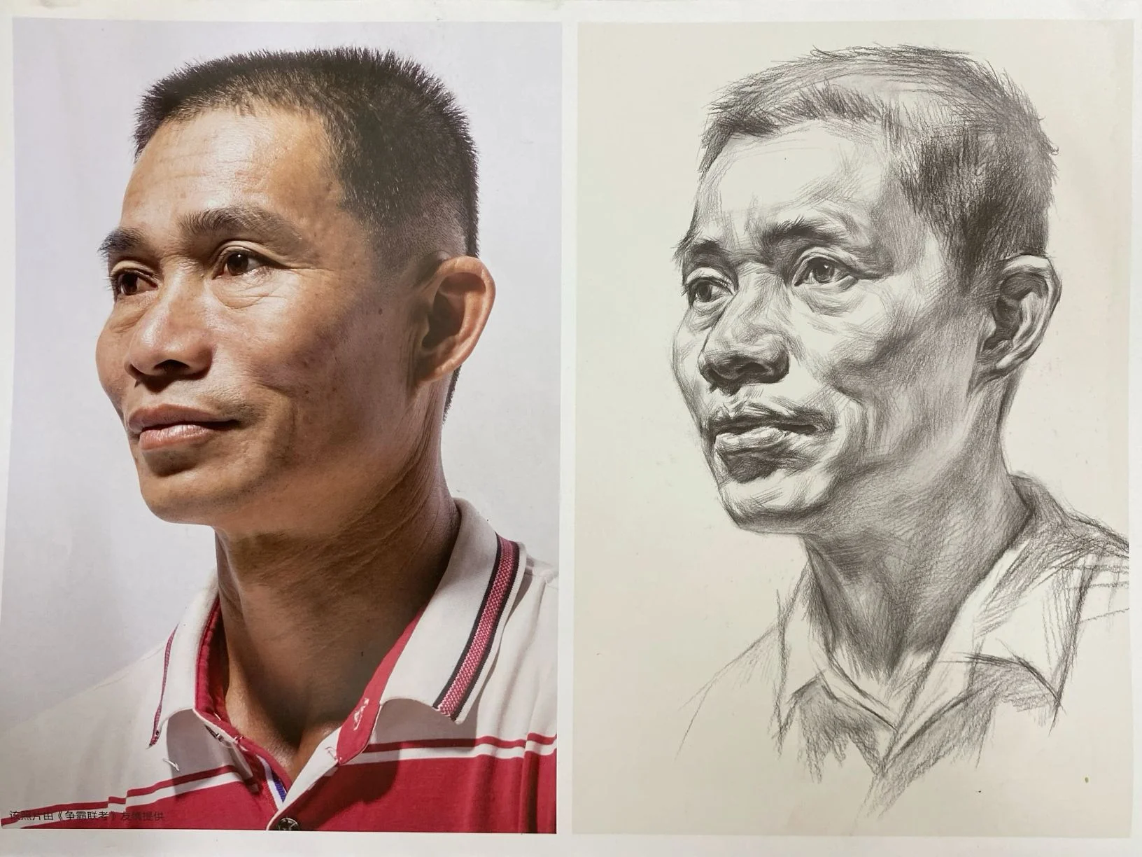 Bộ ảnh chân dung một người đàn ông trong ảnh màu và bản vẽ chì