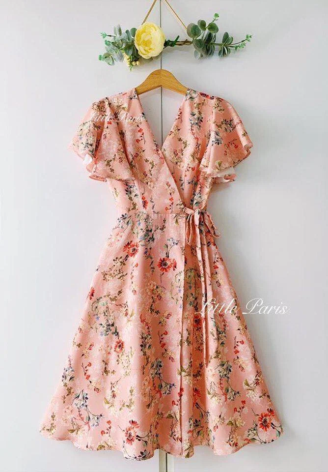 Váy hoa tay xòe vạt chéo – Helen 14 - Helen Sewing