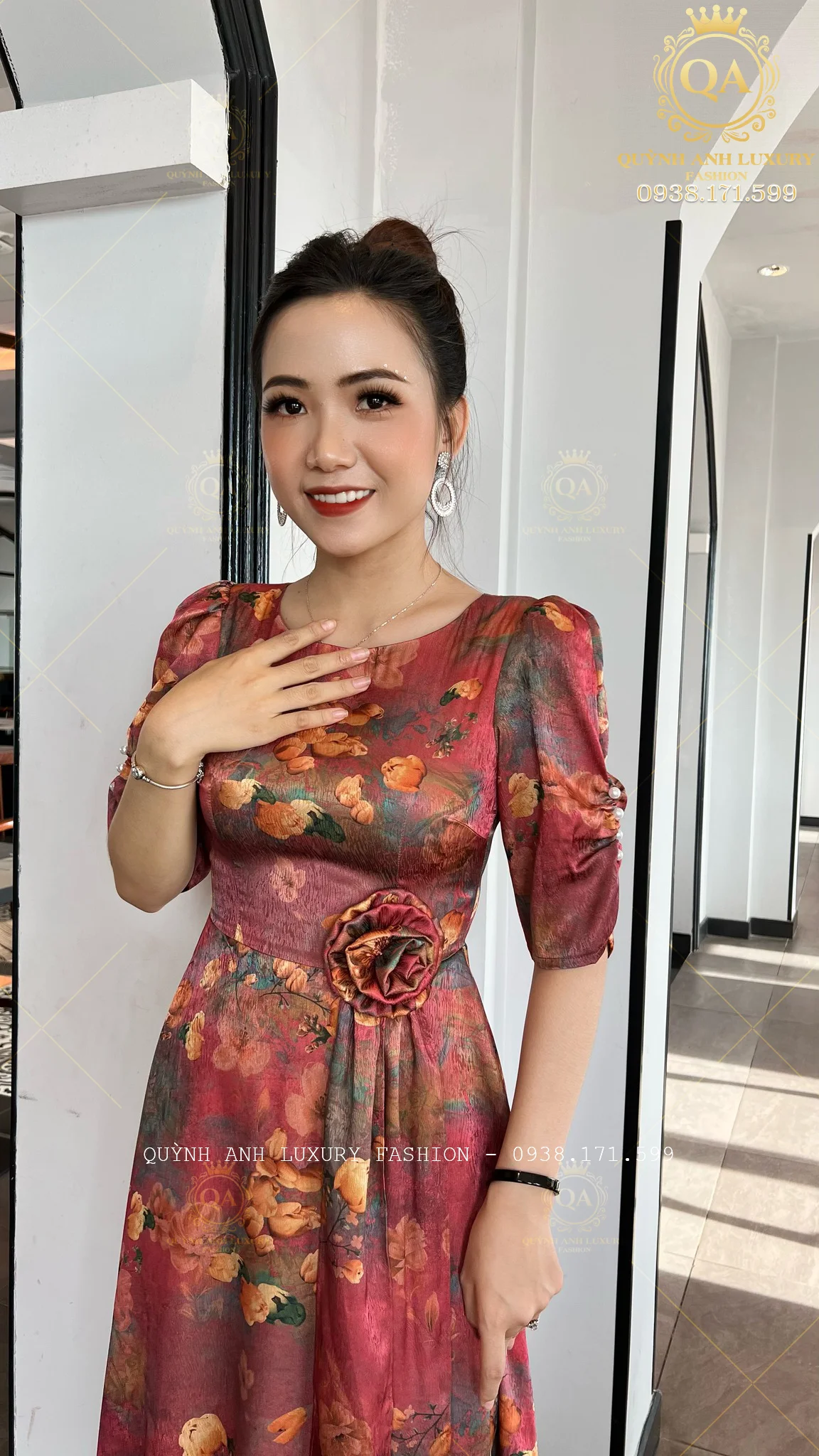Váy Đầm Xoè Hoa Tone Hồng 3D Đẹp Sang Trọng Cao Cấp Akina Dress
