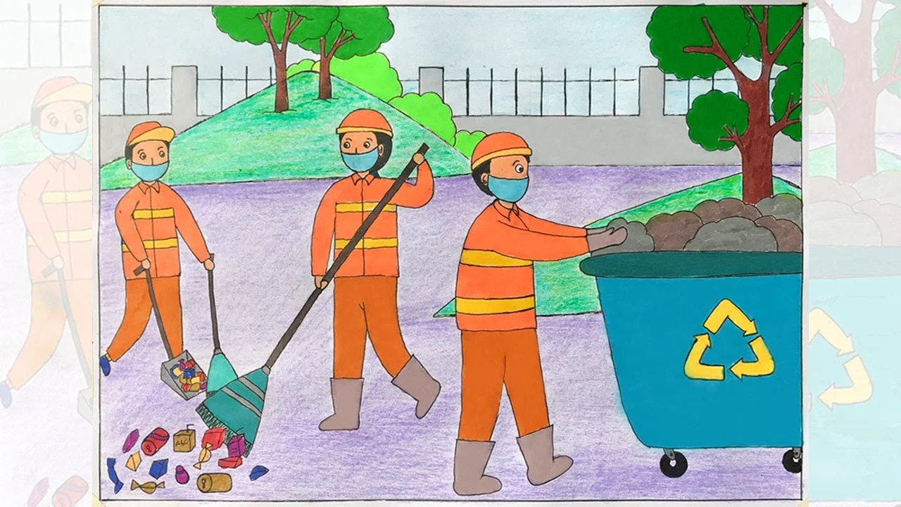 Công nhân vệ sinh môi trường đang thu gom rác