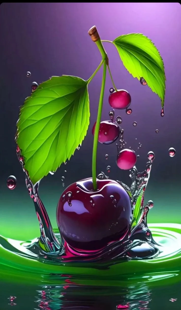 hình nền điện thoại 3d đẹp nhất với hình ảnh quả cherry bắn nước sống động