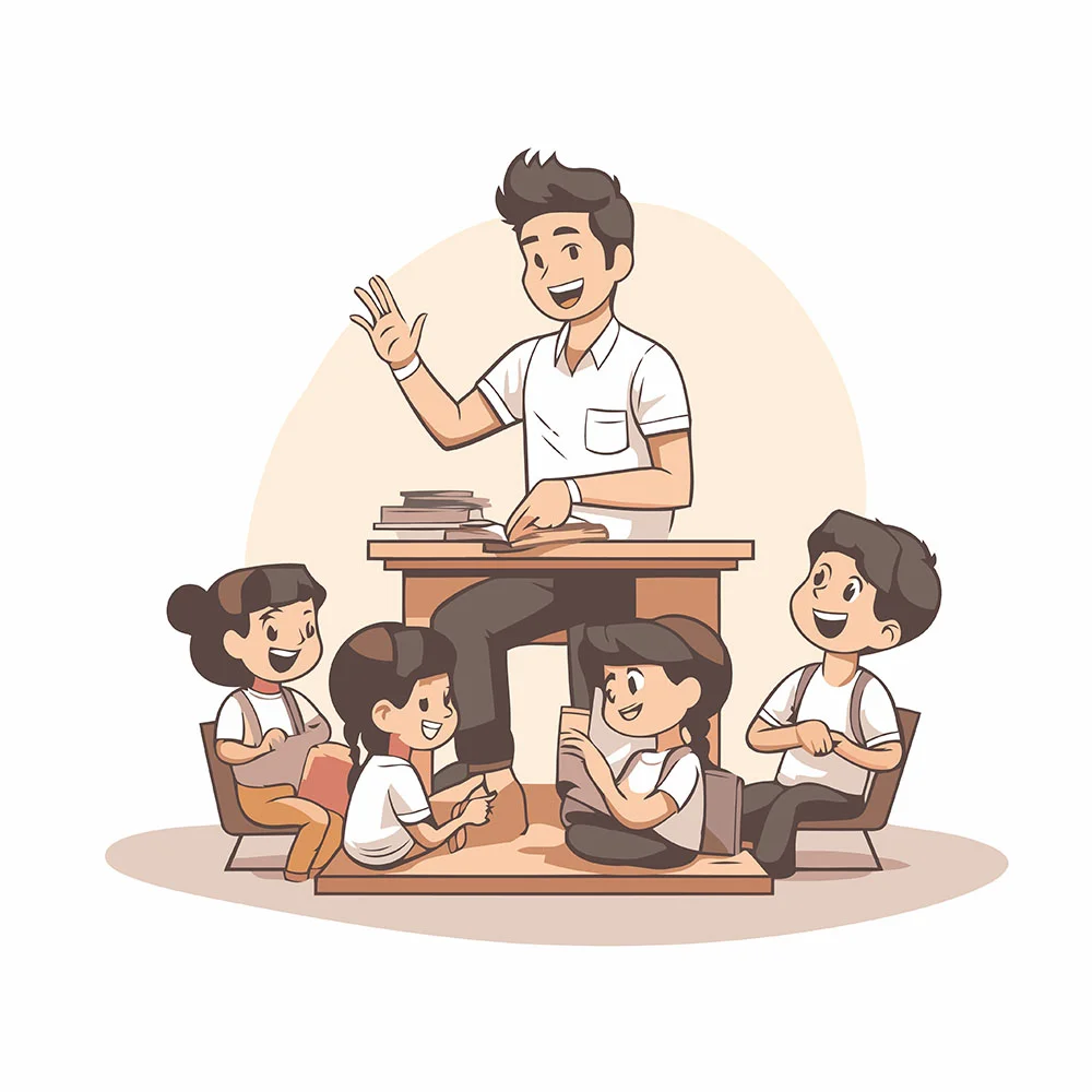 Thầy giáo và học sinh trong tiết học