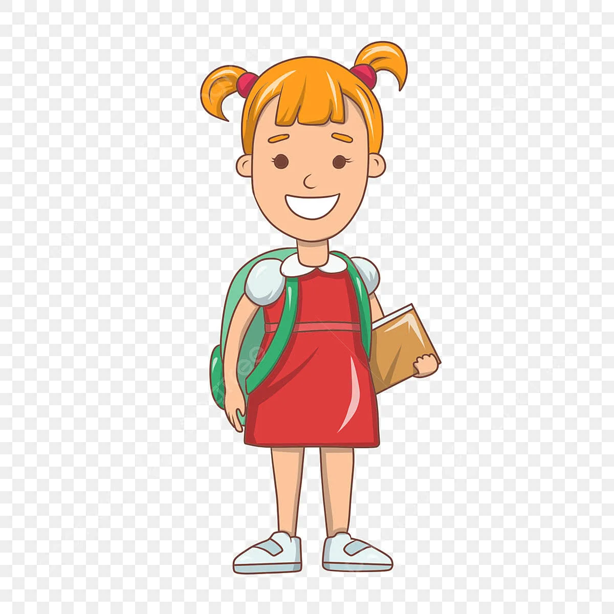 Học sinh nữ hoạt hình đeo cặp sách và cầm sách