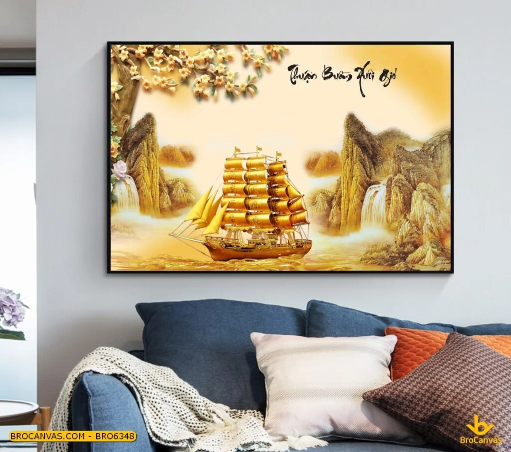 Tranh thuận buồm xuôi gió treo tường phòng khách sang trọng