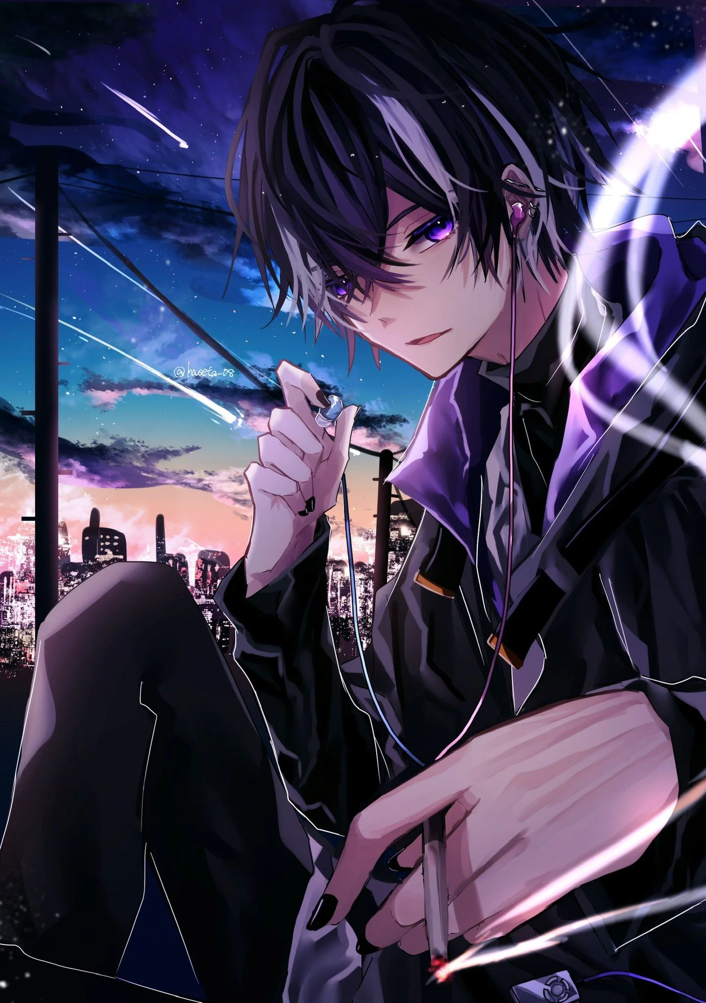 ảnh trai anime cool ngầu dưới ánh hoàng hôn